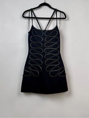 Cult Gaia Aimee Embroidered Knit Mini Dress Black Size M Sculptural Rope
